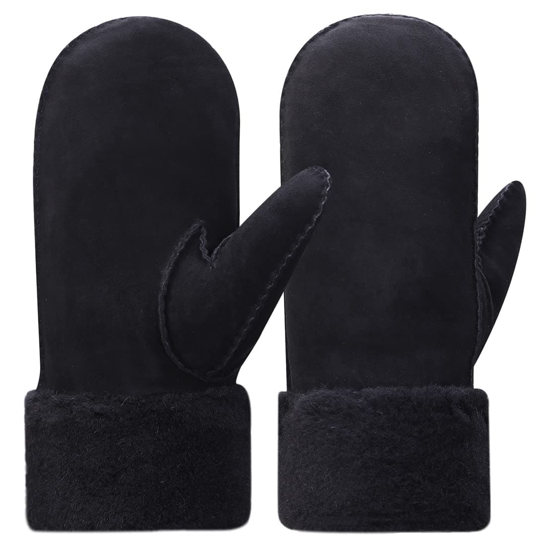 Harssidanzar Damen Fäustlinge,Winter Schaffell Lammfell beheizte warme pelzige Stulpenhandschuhe Lederhandschuhe KL024EU M Schwarz Angebot bei HelloDeals