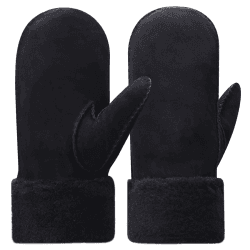 Harssidanzar Damen Fäustlinge,Winter Schaffell Lammfell beheizte warme pelzige Stulpenhandschuhe Lederhandschuhe KL024EU M Schwarz Angebot bei HelloDeals
