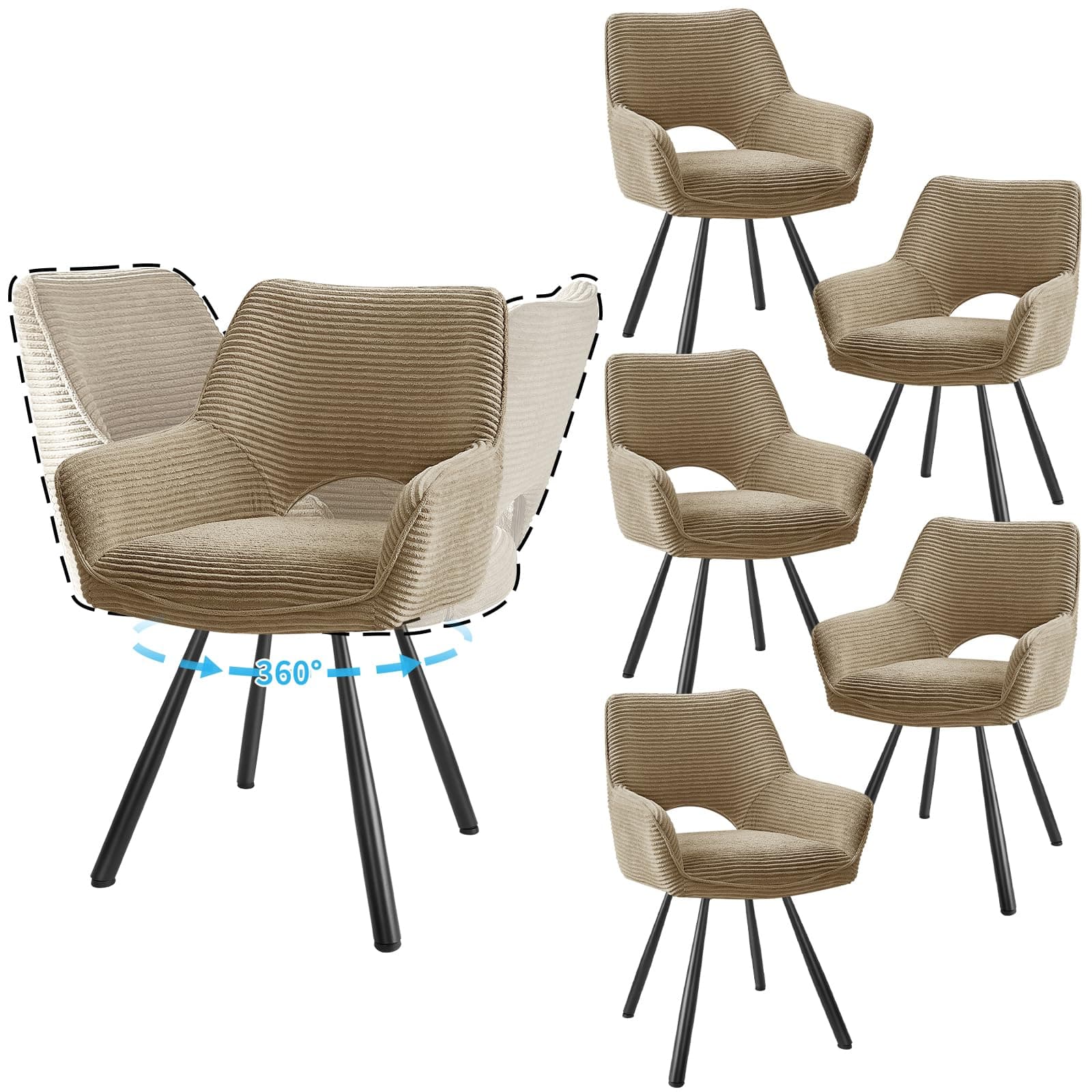 6er Set Esszimmerstuhl Drehbar mit Armlehne, Drehbar 360°, Küchenstuhl, Moderner Polsterstuhl mit Stoffrückenlehne für Küche, Esszimmer, Schlafzimmer, Braun 6er Drehbar Stühle 360° Drehbar-braun Angebot bei HelloDeals