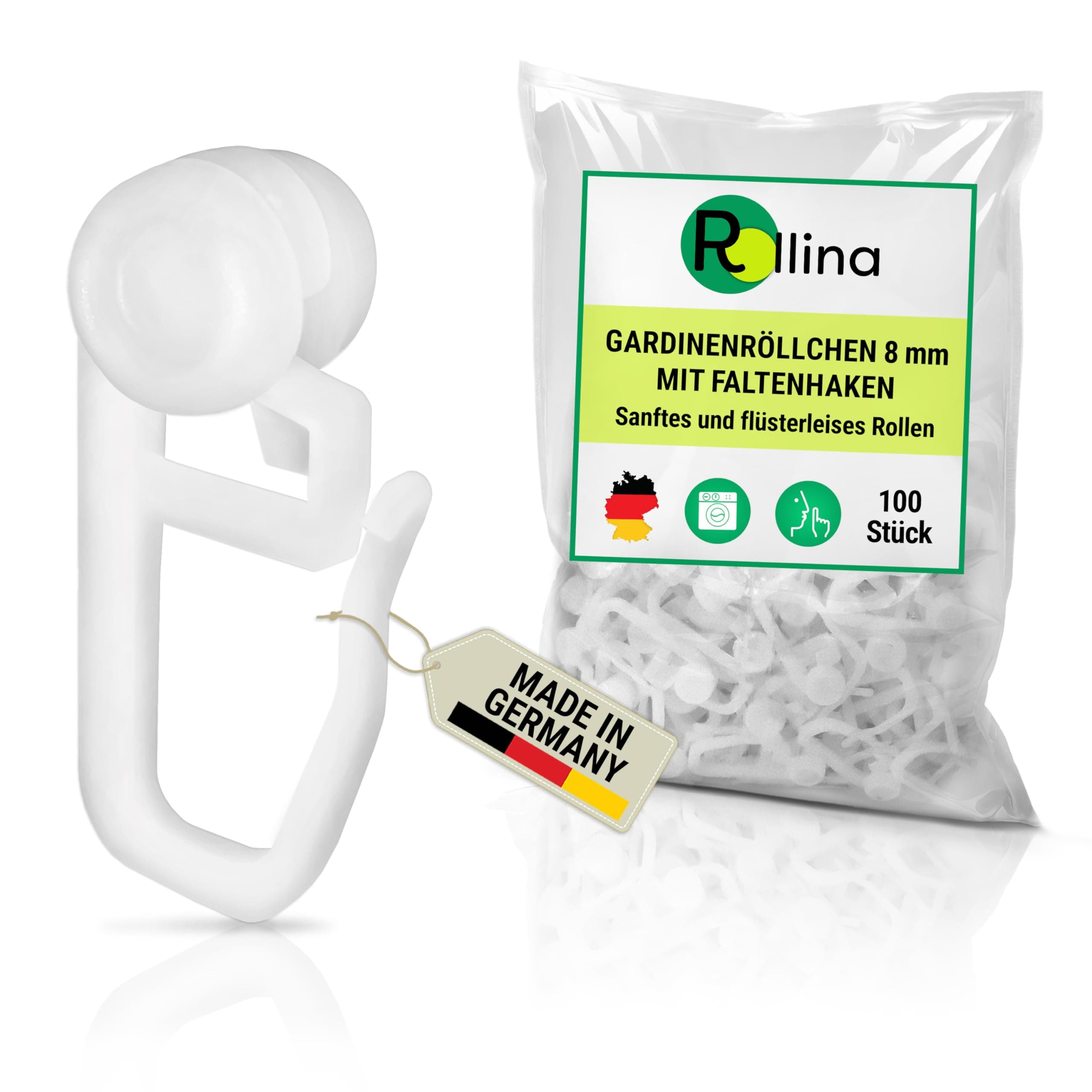 Gardinenhaken 8mm (100 Stück) | Gardinenröllchen für Schienen mit 3,5-4mm Innenlauf-Breite | Gardinengleiter in Standardgröße | Vorhanghaken Angebot bei HelloDeals