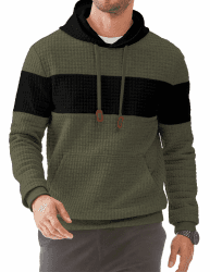JMIERR Kapuzenpullover Herren Pullover Langarm Hoodie Herren Warm Jacquard Casual Farbblock Sweatshirt mit Taschen Grün XL Angebot bei HelloDeals