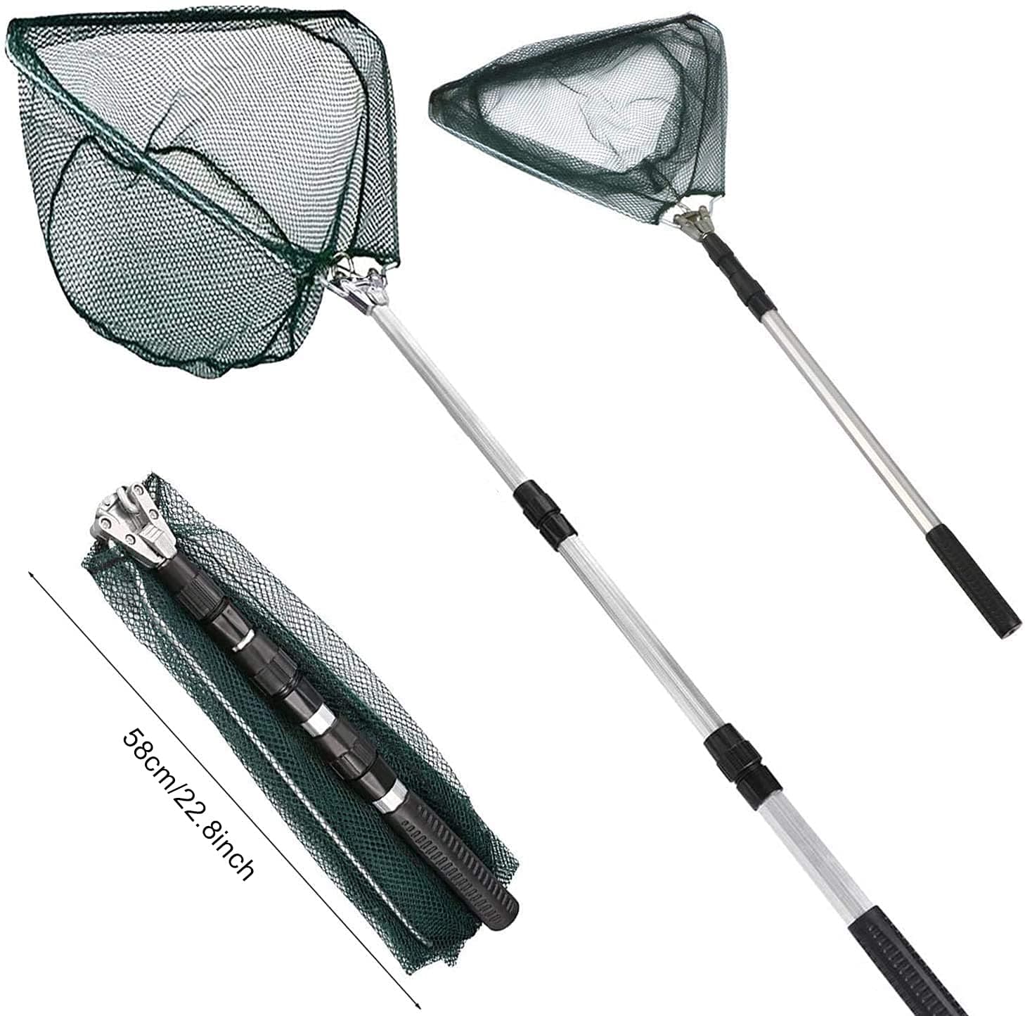 Kescher Angeln, Xndryan 130cm/170cm Teleskop-Fischernetzkescher mit Griff, Kescher Fischen, Faltbarer Kescher, Langer Griff für Teiche Karpfen Forellenangeln Angebot bei HelloDeals