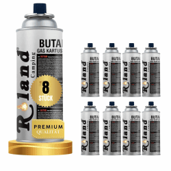 Roland Camping Butan Gaskartusche 227g – 8 Stück Gaskartuschen für Gaskocher, Lötbrenner & Heizung – Schweißbrenner Premium Qualität Butangas für Outdoor & Camping (8Stück ohne Gasbrenner) Angebot bei HelloDeals