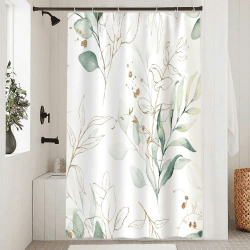 Duschvorhang 120x200cm, Duschvorhang Eukalyptus Grüne Blätter Anti Schimmel Gold Aquarell Pflanzen Duschvorhänge Wasserdicht Polyester Stoff Waschbar Bad Vorhang mit 8 Haken für Badezimmer Green 08 H200 x B120 cm (1er Pack) Angebot bei HelloDeals