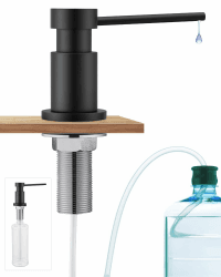 Seifenspender Schwarz Küche, Spülmittelspender Einbau mit Edelstahlmuttern, Seifenspender Edelstahl mit 300ml Flasche und 1,25m Verlängerungsschlauch, Soap Dispenser aus Kupfer, Schwarz Matt Angebot bei HelloDeals
