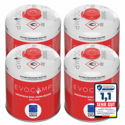 EVOCAMP 4x Propan Butan Gaskartuschen 450g einsetzbar für Weber Grills Q100/1000-Serien, Schraubkartusche Eurogewinde 7/16", Ventilkartusche 809ml mit Sicherheits-Verschlussautomatik 4 Kartuschen Angebot bei HelloDeals