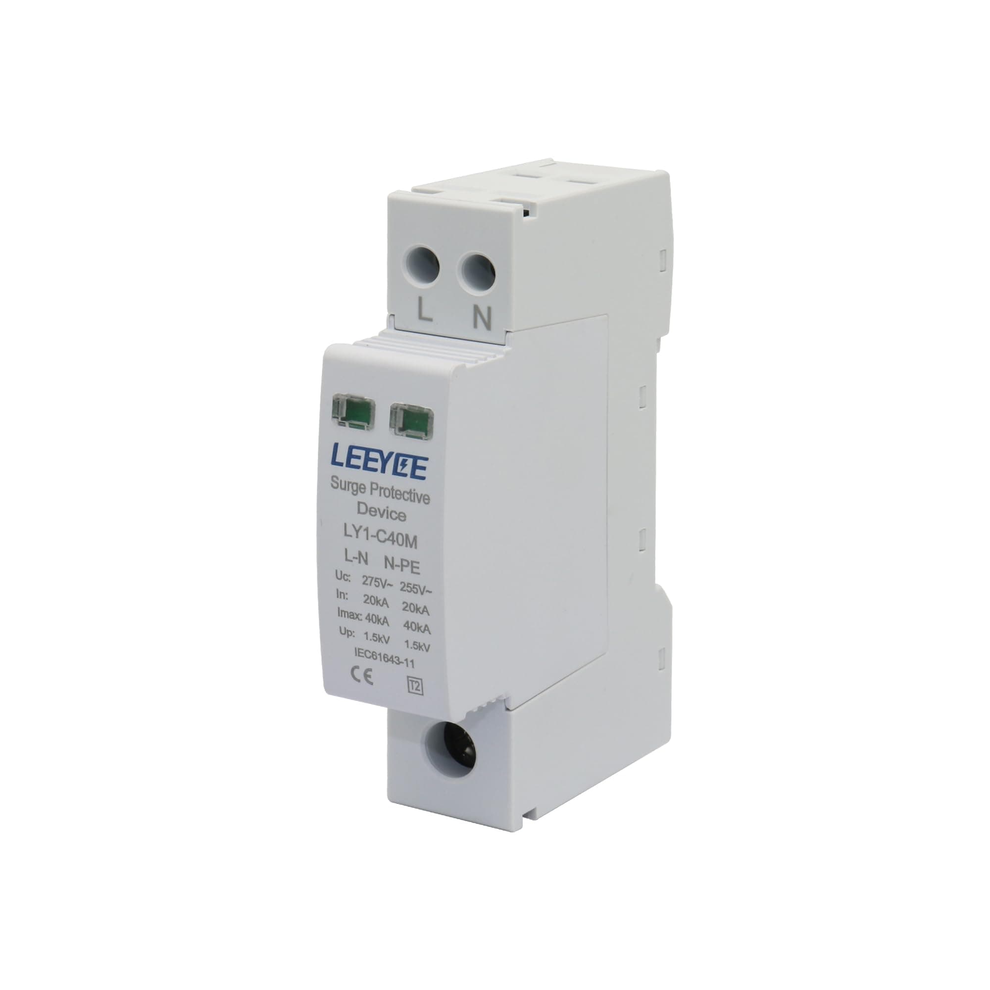 LEEYEE 1P+N Überspannungsschutz Typ 2, 20-40 kA 275 V AC, Niederspannungs-Überspannungsschutz für den Hausgebrauch, 35mm DIN-Schienenmontage Angebot bei HelloDeals