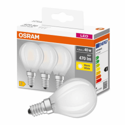 Osram LED Base Classic P, in Tropfenform mit E14-Sockel, Nicht Dimmbar, Ersetzt 40 Watt, Matt, Warmweiß - 2700 Kelvin, 3er-Pack Weiß 3 Stück (1er Pack) 40W-Ersatz Tropfen Angebot bei HelloDeals