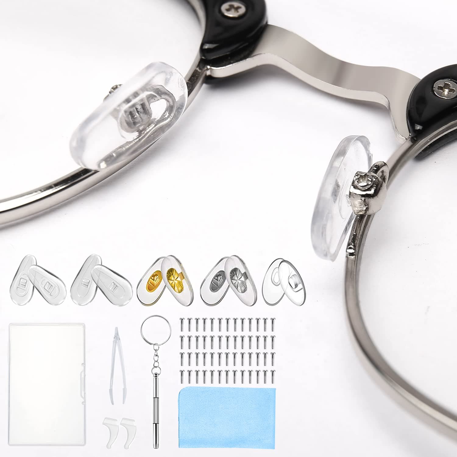 Brillen Reparatur Set, 25 Paar Nasenpads Silikon Schraubbrillen Nasenpads für Brillen, mit Schrauben Pinzette und Brillenputztüche Angebot bei HelloDeals