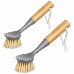 MR.SIGA Geschirrbürste mit Schaber, mit Bambusgriff, Schrubbbürste, Spülbürste, TopfSpülbürste für Pfannen, Töpfe, Spülbecken zur Reinigung, 2er-Pack Angebot bei HelloDeals
