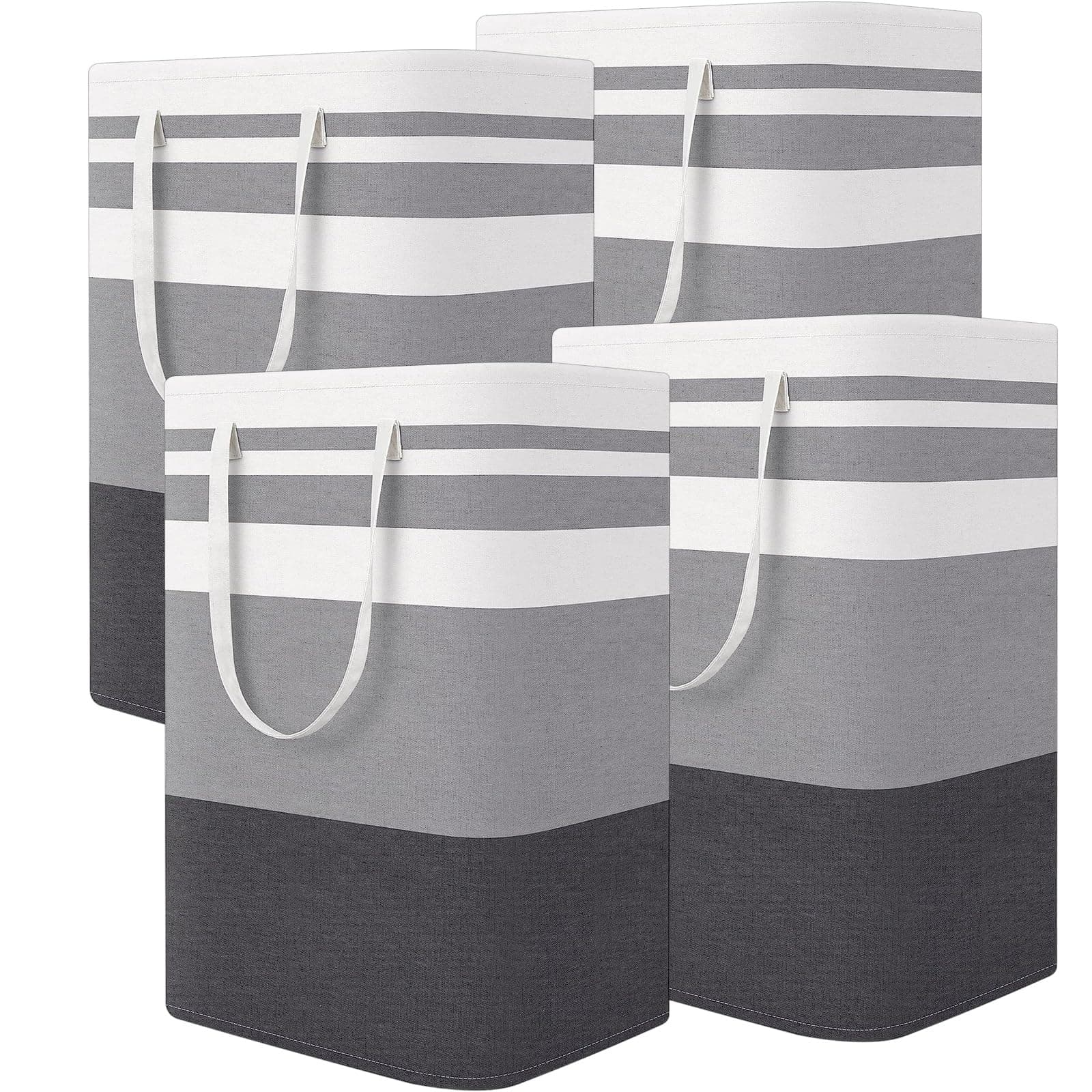 4 Stück 75L Wäschekorb Groß Wäschesammler Faltbar Wäschekörbe aus Stoff, Laundry Baskets mit Griffen für Schlafzimmer, Badezimmer, Wohnzimmer, 40 x 30 x 60 cm, Grau Gestreift Angebot bei HelloDeals