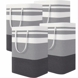 4 Stück 75L Wäschekorb Groß Wäschesammler Faltbar Wäschekörbe aus Stoff, Laundry Baskets mit Griffen für Schlafzimmer, Badezimmer, Wohnzimmer, 40 x 30 x 60 cm, Grau Gestreift Angebot bei HelloDeals