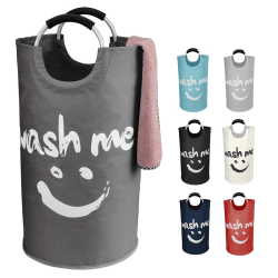 95L Faltbarer Wäschekorb, Wäschesack Groß mit Smiley-Gesicht und Griff, Freistehender Wäschesammler aus Oxford-Gewebe, Tragbarer Wäschetonne für Wohnheim, Schlafzimmer, Reisen, Dunkelgrau L-95L Dunkelgrau Angebot bei HelloDeals