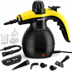 Handdampfreiniger,AKPIAN Dampfreiniger, Reinigungsdampfer, tragbarer Mehrzweck-Dampfreiniger mit Sicherheitsschloss und 10-teiligem Zubehör-Set zum Entfernen von Schmutz, Fett Schwarz Angebot bei HelloDeals