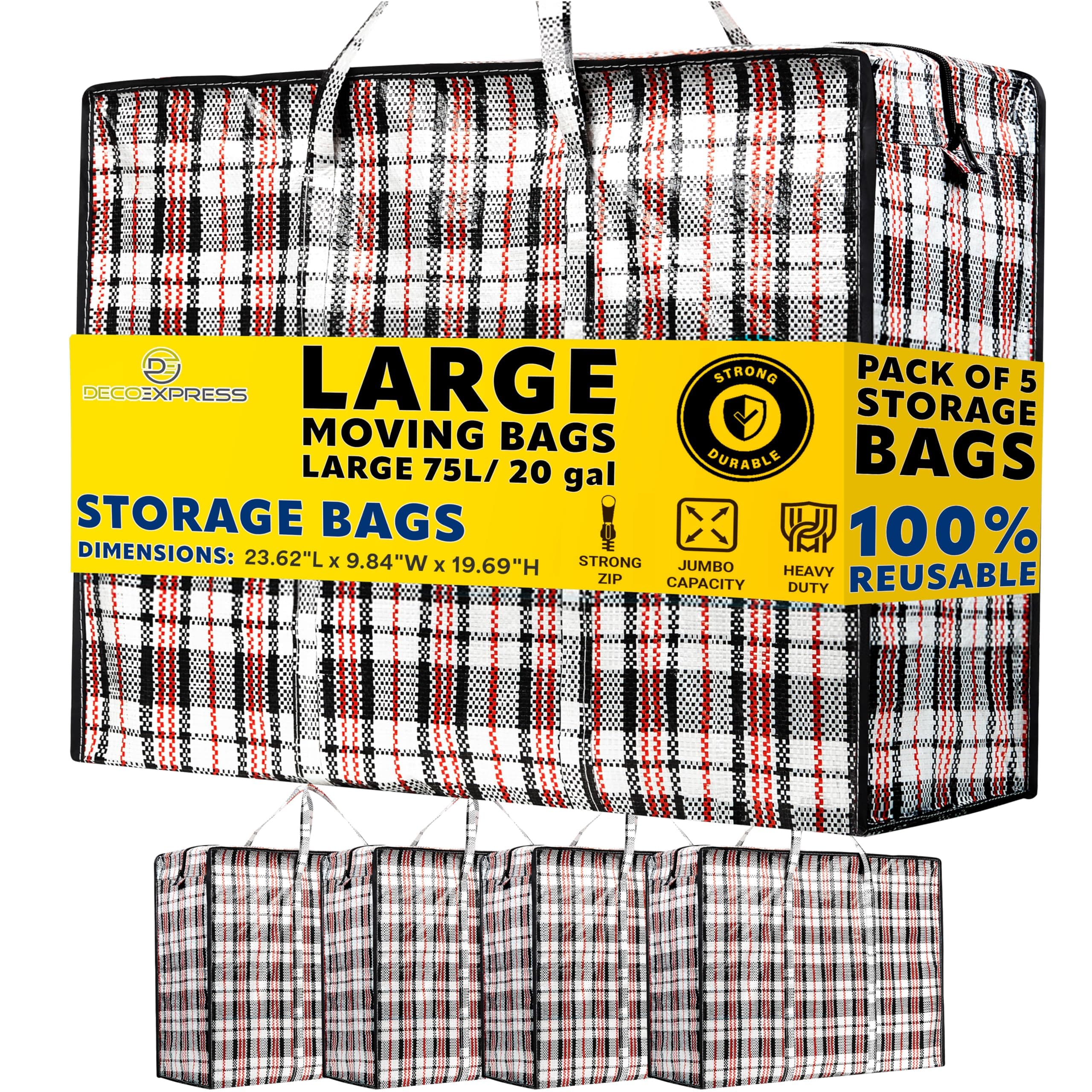 Wäschesack Groß 75L Im 5er-Set, Reißfeste Aufbewahrungstasche Mit Reißverschluss & Griffen Für Umzug, Kleidung, Bettwäsche, Reise Oder Aufbewahrung Zuhause (5er Pack) Angebot bei HelloDeals