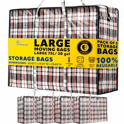 Wäschesack Groß 75L Im 5er-Set, Reißfeste Aufbewahrungstasche Mit Reißverschluss & Griffen Für Umzug, Kleidung, Bettwäsche, Reise Oder Aufbewahrung Zuhause (5er Pack) Angebot bei HelloDeals