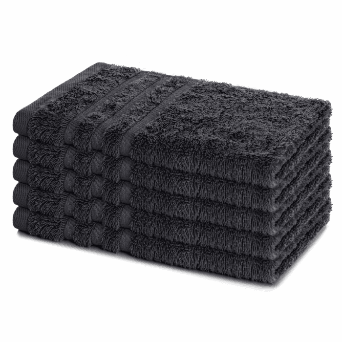 Lavea® 5er Set Gästehandtücher 30x50 cm – Weiche und Saugstarke Gästetücher aus 100% Baumwolle, Frottierserie Elena – Waschbar und Strapazierfähig - Anthrazit Angebot bei HelloDeals
