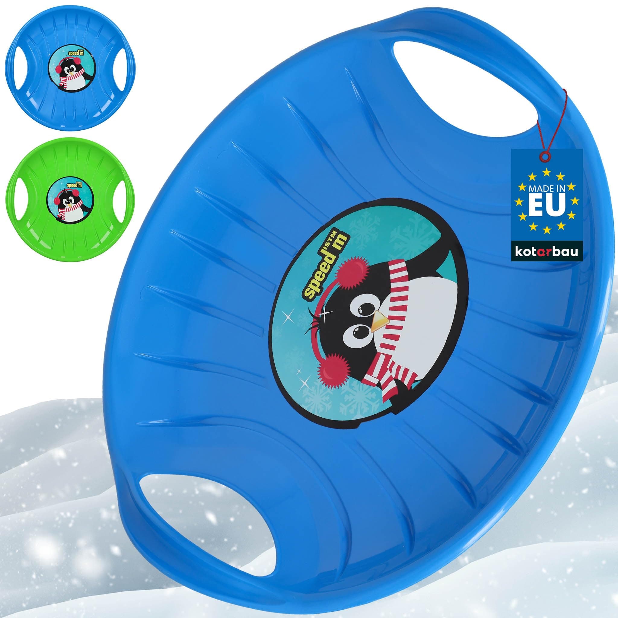 KOTARBAU® Rutschteller - ø 60 cm - Popo Rutscher - mit Griffen - Schlitten für Kinder & Erwachsene - Bob Schlitten - Kinderschlitten - Kunststoff - Blau Blau & Grün 2er Set Angebot bei HelloDeals