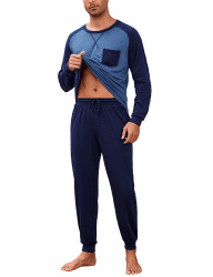 Aseniza Schlafanzug Herren Pyjama Lang Set Baumwolle Winter Pijamas Zweiteiliges mit Schlafanzüge Hose Nachtwäsche Langarm für Männer Geschenk L Kobaltblau/Dunkelblau Angebot bei HelloDeals