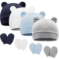 DRESHOW Neugeborenes Baby Mütze Hut und Handschuhe Set Beanie Bekleidung Unisex Infant Hut Kindergarten Mütze Baby Jungen Mädchen 0-6 Monate 4 Sets Ak01: Cotton Hats & Mittens Angebot bei HelloDeals