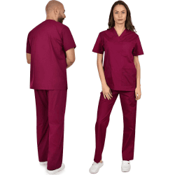 B-well Colombo Unisex-Schrubb-Set Schlupfkasack + Schlupfhose Set Medizin Arzt Uniform Schlupfjacke Oberteil mit Hose Medizinische Berufsbekleidung - Dicker Stoff XL Weinrot Angebot bei HelloDeals