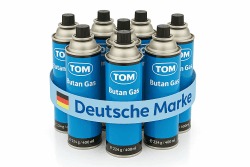 TOM 8 x, 12 x oder 28 x Butangas Kartuschen 227 mit MSF-1A Bajonett Ventil – Die Butan Gas Kartuschen sind ideal beim Camping für Campingkocher, Gaslampe & Co. oder für Unkrautbrenner, Flächenbrenner 8 Dosen Butan Gaskartuschen Angebot bei HelloDeals