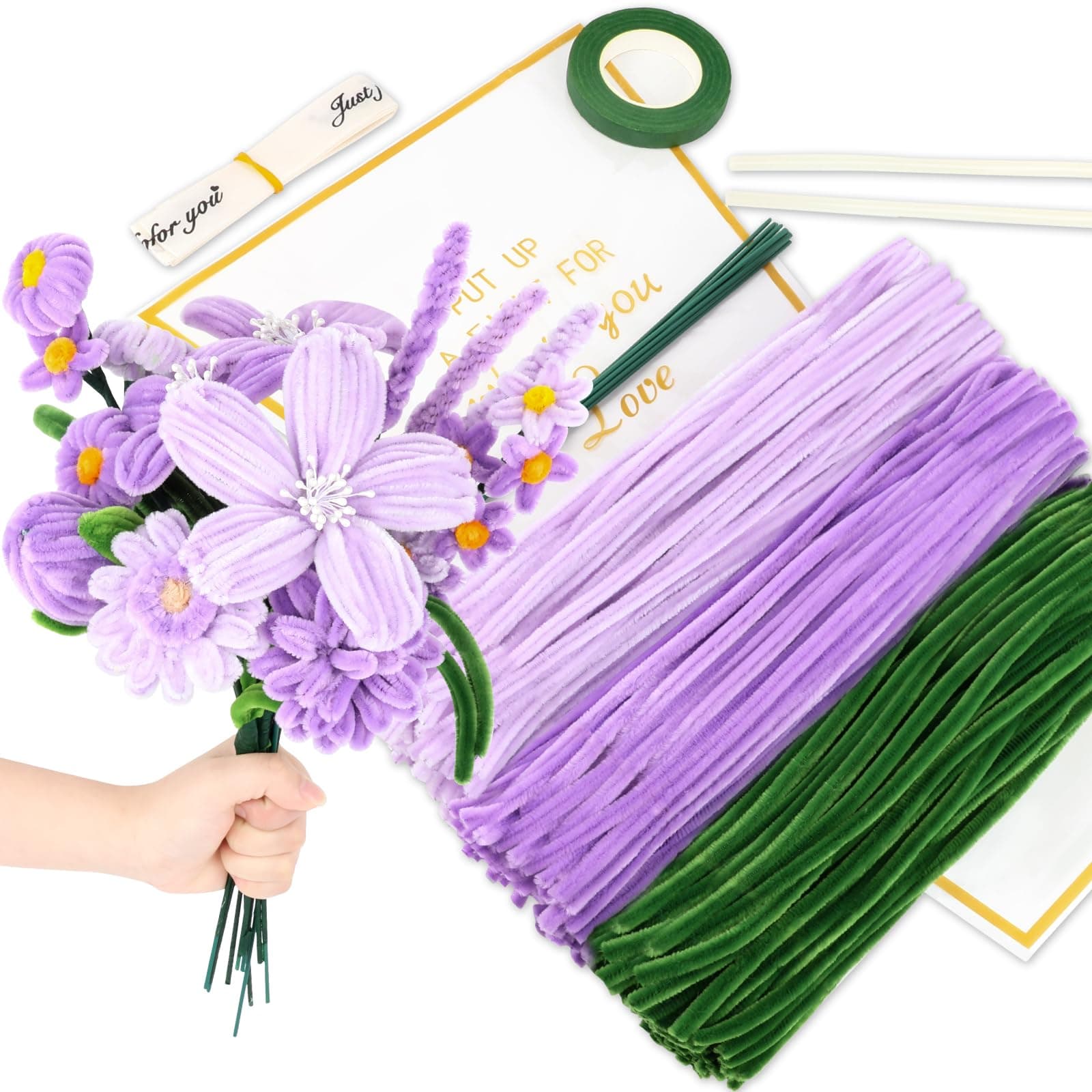 Pfeifenreiniger Blumen Set 315 Stück, Pfeifenputzer zum Basteln, 3 Farben (Grün, Lila, Helllila), Pfeifenreiniger, Bastelset Erwachsene, basteln Angebot bei HelloDeals