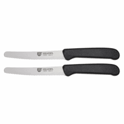 GRÄWE Tafelmesser 2 Stück, Messerset zum Schneiden, 2er Pack Brötchenmesser, Frühstücksmesser mit einseitigem Wellenschliff, Brotzeitmesser, scharfe Messer für Brotzeit, 21 cm - Schwarz Schwarz 2er Messerset Angebot bei HelloDeals