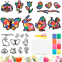 22 Stück Basteln Frühling Ostern Kinder, Fensterbilder Frühling Bastelset mit Blumen, Vögel, Schmetterlinge, Frühlingsdeko Fenster für Ostern, Fenster Dekoration mit Buntglas-Effekt Frühling Set Angebot bei HelloDeals