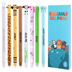 8 Stück Radierbarer Kugelschreiber, 0,7mm, Gelstifte mit Tiermotiven, Tintenroller, Ideal als Geschenk zu Valentinstag, Ostern, Einschulung, für Schule & Bürobedarf, Bunt Einhorn, Braunbär, Biene, Krokodil, Giraffe, Panda, Hase, Elefant Angebot bei HelloDeals