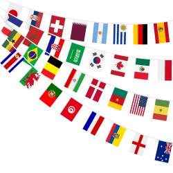 AhfuLife 32 Länder Fahnen Wimpelkette für 2026 WM, 32 Länder Beidseitig Stoff Euro Flaggenkette Klein Wimpel Girlande Banner für Deko Euro Fußball Eurovision 2026 Bar Party (14 x 21 cm - 10m, 1Pack) 14 x 21 cm - 10m 1 Pack Angebot bei HelloDeals
