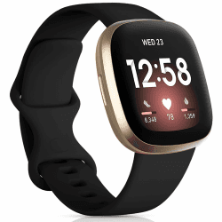 Kompatibel für Fitbit Versa 4/Fitbit Versa 3/Fitbit Sense 2/Fitbit Sense Armband, Silikon Sport Klassisch Sanft Ersatzarmband Kompatibel mit Versa 3/Versa 4/Sense/Sense 2 für Frauen Männer Groß 01 Schwarz Angebot bei HelloDeals