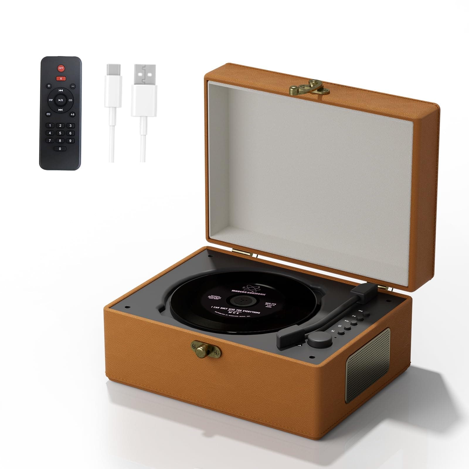 Tragbarer CD-Player mit Bluetooth, Fernbedienung, 3600 mAh Akku, 20 x 15 x 10 cm, 1,3 kg, Braun Angebot bei HelloDeals