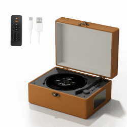 Tragbarer CD-Player mit Bluetooth, Fernbedienung, 3600 mAh Akku, 20 x 15 x 10 cm, 1,3 kg, Braun Angebot bei HelloDeals