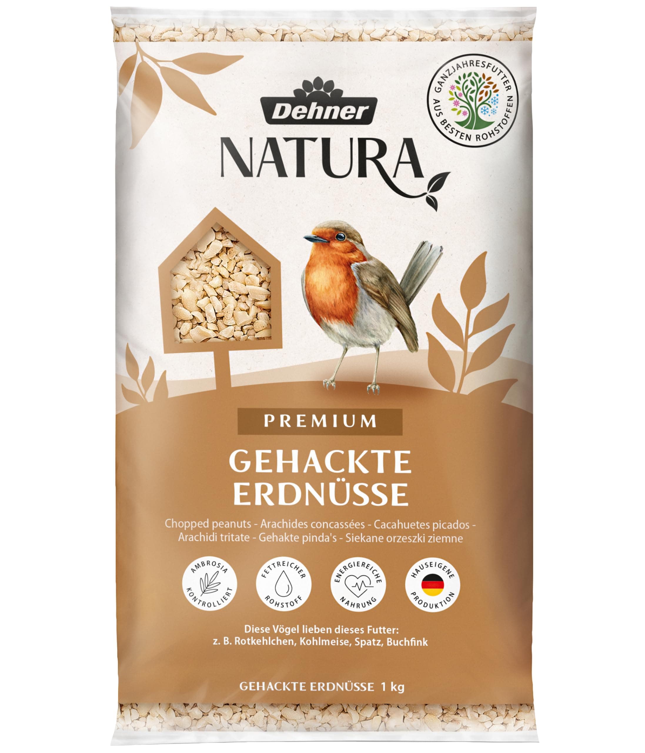 Dehner Natura Premium Wildvogelfutter, gehackte Erdnüsse schalenfrei, Ganzjahresfutter proteinreich / energiereich, hochwertiges Vogelfutter für Wildvögel, 1 kg 1 kg (1er Pack) Single Angebot bei HelloDeals