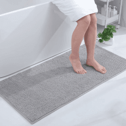 Homaxy Chenille Badezimmerteppich rutschfeste Badematte Waschbar Badteppich Weich Badvorleger Saugfähige Duschvorleger für Badezimmer - 60x120 cm, Hellgrau 60 x 120 cm (Rechteckig) Hellgrau Angebot bei HelloDeals
