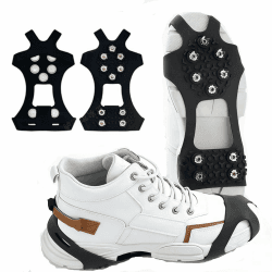 Spikes für Schuhe Winter,10 Stahlzähnen Schuhspikes zum Überziehen Antirutsch Schneeketten für Schuhe, Spikes Schuhe gegen Glatteis Steigeisen für Wanderschuhe Outdoor Laufen Wandern Silber L Angebot bei HelloDeals