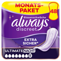 Always Discreet Inkontinenzeinlagen für Frauen Ultimate Nacht 48 Stück Extra Sicher und Diskret Ultimate Night Angebot bei HelloDeals