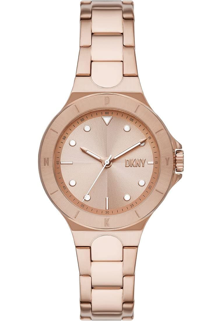 DKNY Chambers Damenuhr, Chronographenuhr mit Quarzwerk und Edelstahl-, Leder- oder Silikonarmband 34MM Rose Gold Angebot bei HelloDeals