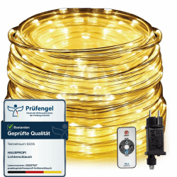 HAUSPROFI 15m 200 LED Lichterschlauch Außen, Lichterkette Strombetrieben Warmweiß, IP44 Wasserdicht & Dimmbar mit Fernbedienung, Ideal für Garten, Balkon & Weihnachtsbeleuchtung, Ø5mm Lichterschlauch 15M 200LED Angebot bei HelloDeals