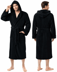 NY Threads Bademantel Herren mit Kapuze Fleece Plüsch Weich Morgenmantel Herren Nachtwäsche Hausmantel L Schwarz Angebot bei HelloDeals