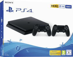 PlayStation 4 - Konsole (500 GB, schwarz, slim, F-Chassis) + zweiter DualShock 4 Controller PS4 Slim (500 GB) + Controller Standard Angebot bei HelloDeals