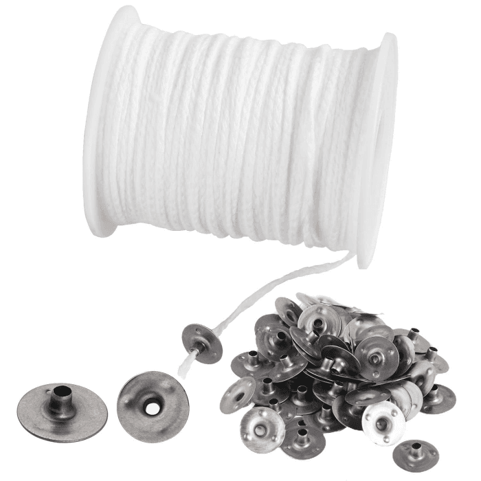 61m Kerzendocht, Docht Rauchfrei Kerzen Docht mit 100 Stück Kerzendochthalter Candle Wick Kerzendochte Dochte für Weihnachtendeko Basteln Kerzen Hochzeit DIY Duftkerzen Weihnachten(Weiß) 6100cm Angebot bei HelloDeals