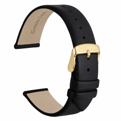 WOCCI Elegante Uhrenarmbänder, Ersatzbänder Echtem Leder, Edelstahlschnalle, 8mm 10mm 12mm 14mm 16mm 18mm 20mm 18mm Schwarz (Goldener Schnalle) Angebot bei HelloDeals