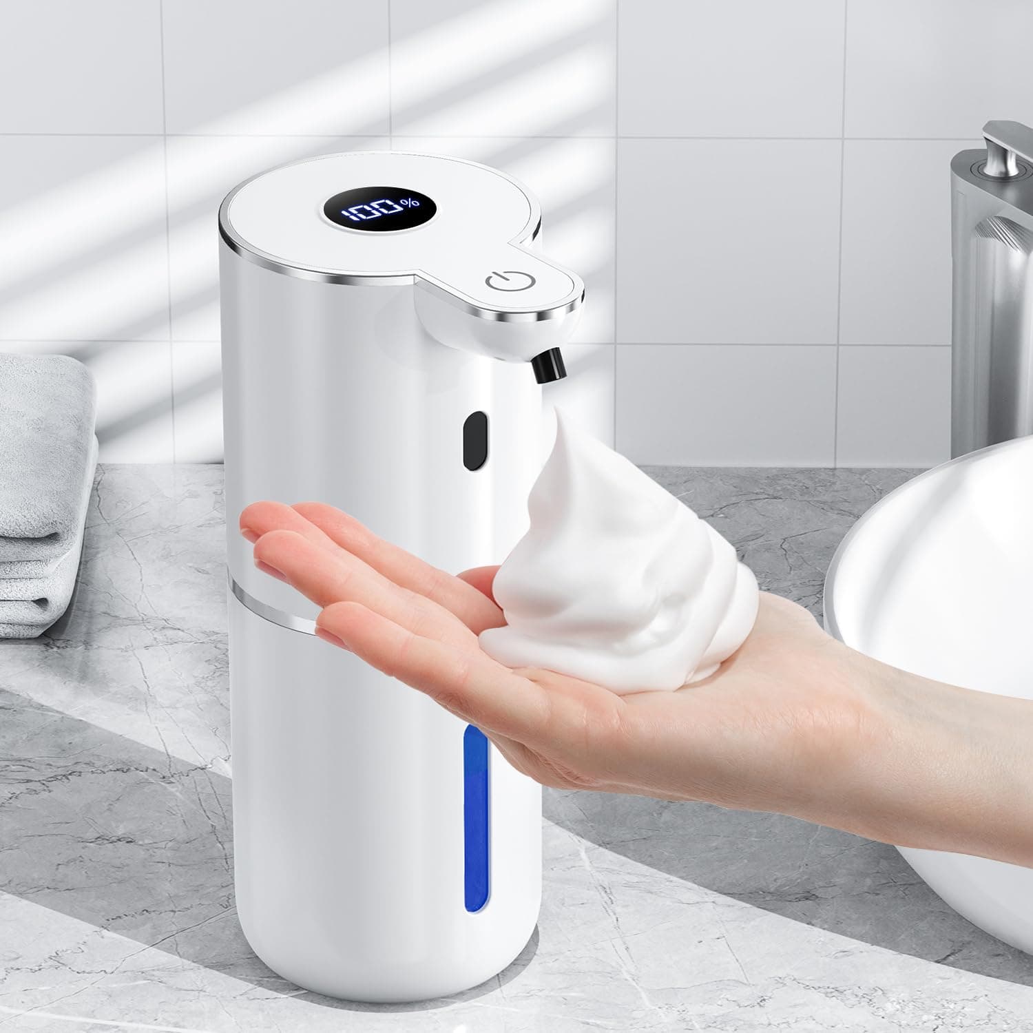 Seifenspender Automatisch mit digitaler Anzeige,380ml Elektrischer Seifenspender mit Sensor,Wandmontage,Berührungslos,USB Wiederaufladbar IPX5 Wasserdicht Schaumseifenspender für Bad,Küche Weiß Schaumtyp Angebot bei HelloDeals