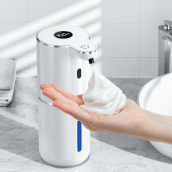 Seifenspender Automatisch mit digitaler Anzeige,380ml Elektrischer Seifenspender mit Sensor,Wandmontage,Berührungslos,USB Wiederaufladbar IPX5 Wasserdicht Schaumseifenspender für Bad,Küche Weiß Schaumtyp Angebot bei HelloDeals