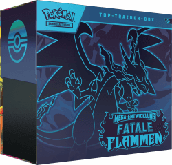 Pokémon-Sammelkartenspiel: Top-Trainer-Box Mega-Entwicklung – Fatale Flammen (1 Vollbild-Promokarte, 9 Boosterpacks & Zubehör) Angebot bei HelloDeals
