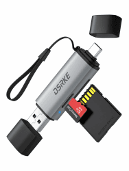 DSRKE SD Kartenleser, USB 3.0 & USB C Dual Stecker Kartenlesegerät SD Karten Adapter für SD/SDHC/SDXC/microSD | Kompatibel mit iPhone 17/16/15, MacBook, Android & Windows Angebot bei HelloDeals