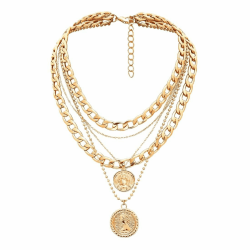 Meleager Piratenkette Gold, Schwere Kubanische Gliederkette, 1 Stück Punk Chunky Halskette mit Gravur Münzanhänger, Dicker Choker Schmuck Frauen, Accessoire für Karneval, Halloween Gold-1 Stück Angebot bei HelloDeals