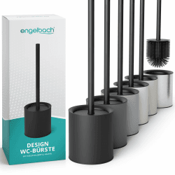 Engelbach® Klobürste Silikon schwarz mit Edelstahl Griff & Halter – Antibakterielle Design Toilettenbürste – WC Bürste, Klobürstenhalter modern Angebot bei HelloDeals